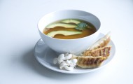 vegetable potstickers with avocado miso soup